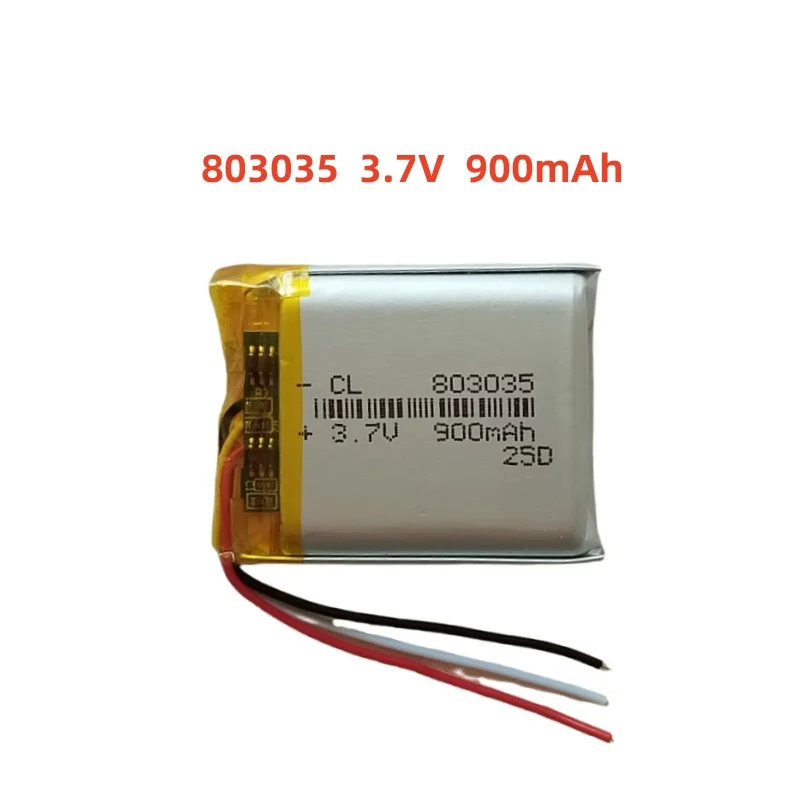 

3.7V 900mAh Li-Polymer Replacement Li Lipo Battery 803035 JST 2Pin 1.0/1.25/1.5/2.0/2.54mm Connector For GPS Camera LED