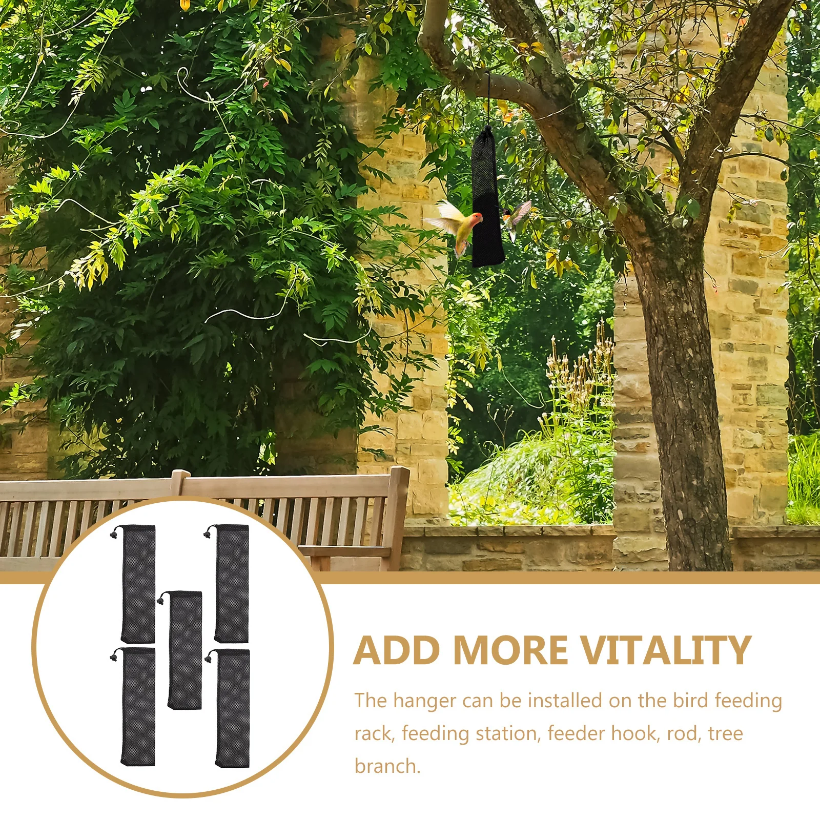 

5 pcs Bird Feeding Net Bag Portable Nylon Mesh Hanging Bird Food Holder Outdoor Feeding Supplies Pet Supplies For Birds