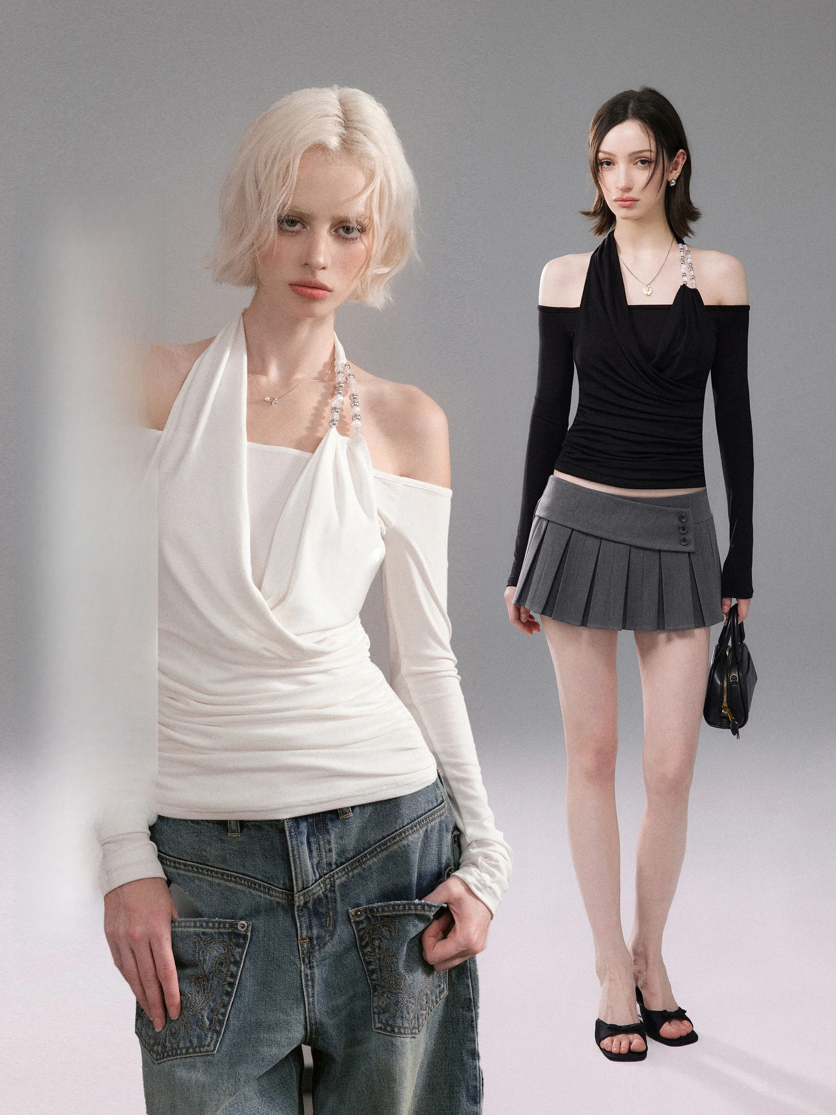 

Женская футболка M Studio Spicy Girl Design с имитацией двухслойности, длинным рукавом и открытыми плечами, сексуальный топ