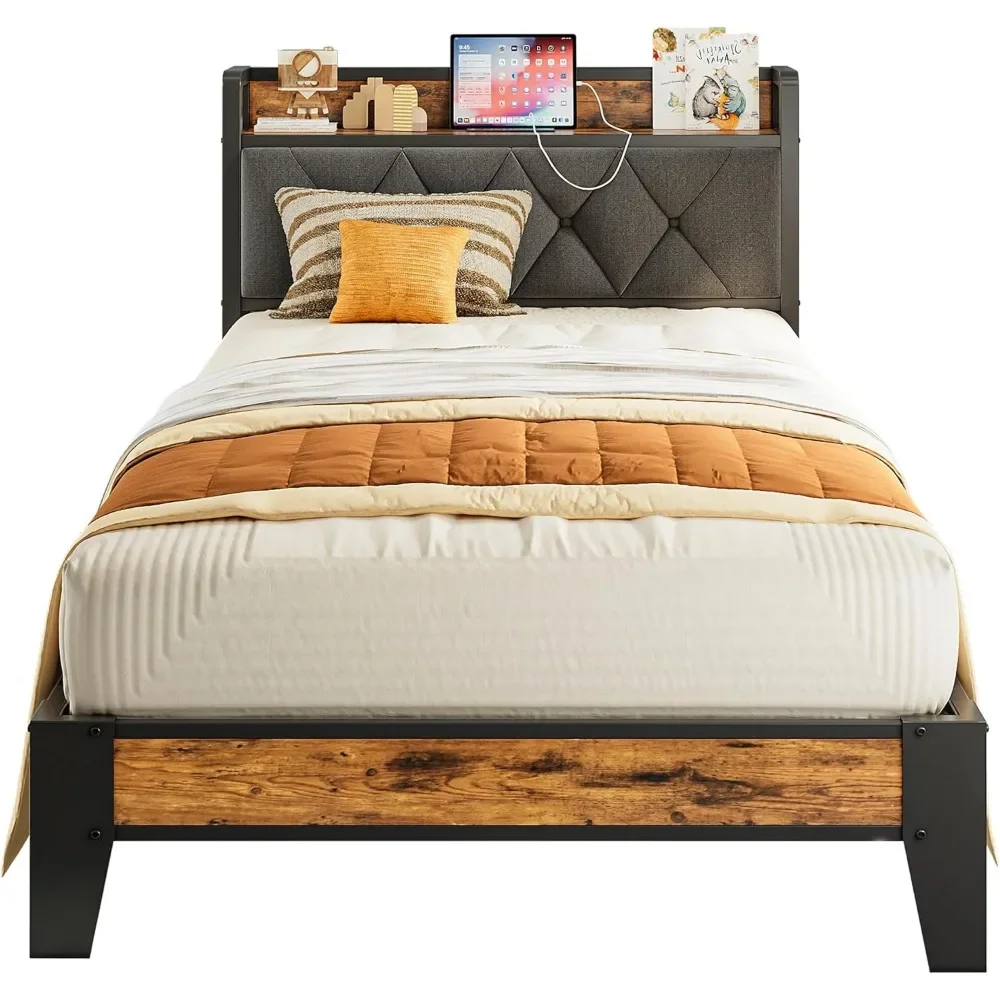 Storage Headboard with Outlets,Easy to Install, Sturdy and Stable, No Box Springs Needed - Perfect for a Good Night's Sleep