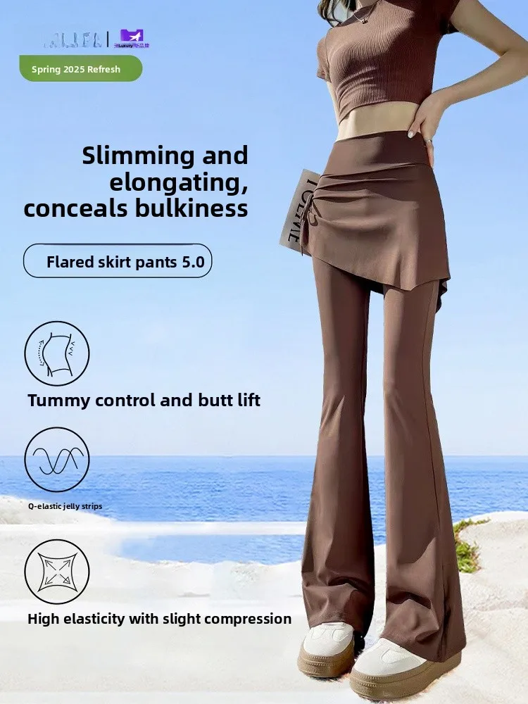 

Новые женские брюки для йоги 2025 года: микро-клеш, спортивные, длинные, с юбкой-накидкой, тонкие, весенне-осенние