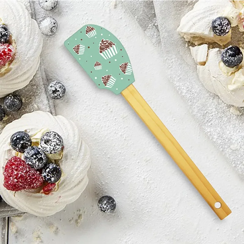 2Pcs/Set Printed Pattern Silicone Cream Spatula Non-stick Kitche Chocolate Pastry Blenders Butter Cake Food Baking Scraper Mixer