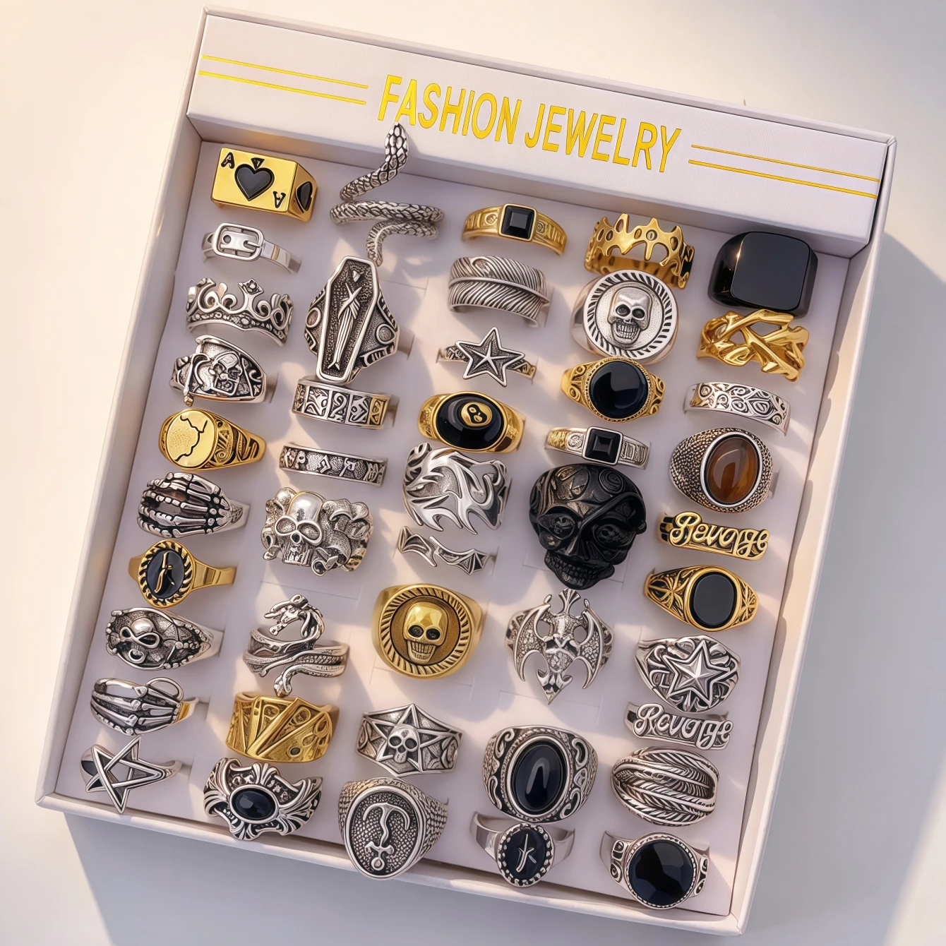 8/15/25/35/50Pieces Vintage Punk Skull Snake Geometry Rings Set For Women Men Mix Style Gothic Retro Jewelry Party Gifts