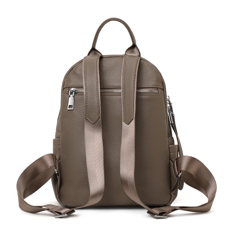 Aidrani Ladies Real Cowhide Leather Backpack Quilted Rucksack Multi‑Zipper Pockets Casual Travel Daypack Practical Shoulder Bag
