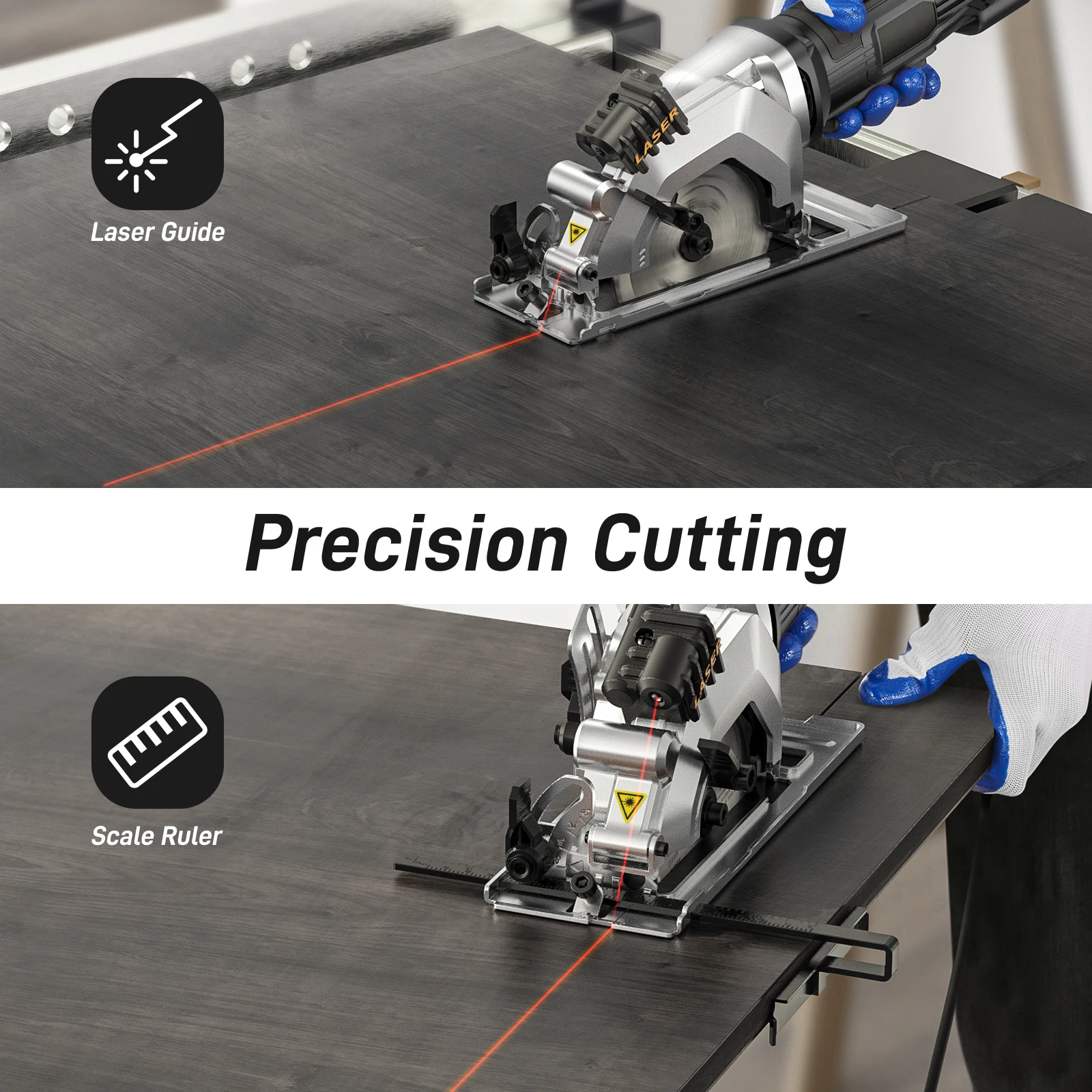 Mini Circular Saw 4.8 Amp 4-1/2 Inch Compact Circular Saw 3700RPM Electric Circular Saws with Laser Cutting Guide for Wood Tile
