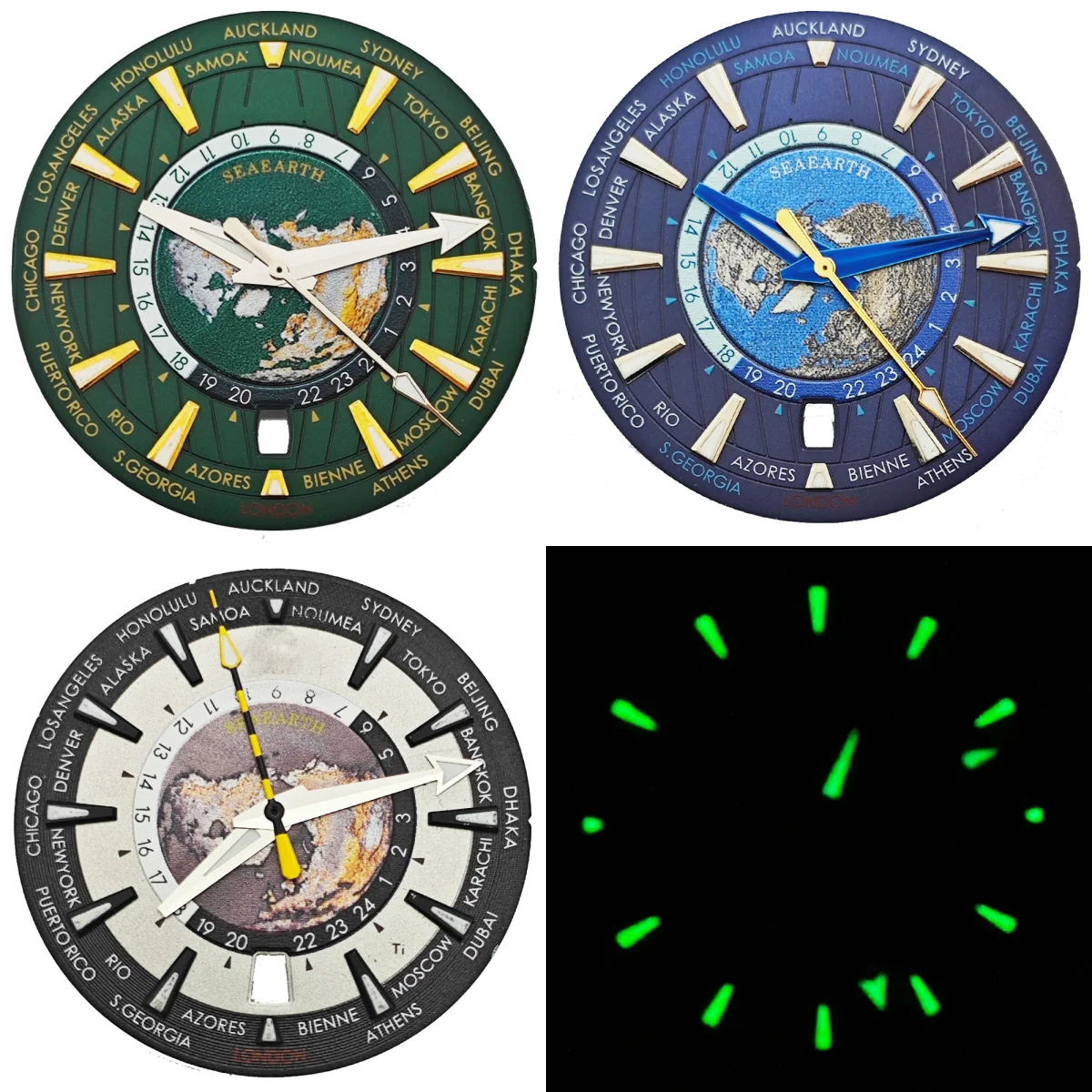 RICHUS NH35 Watch Dial 33.5mm 6o'clock WatchDial 8mmx12mm x12.5mm Watch Hands Green Luminous Fit NH35 Movement Watch Accessories