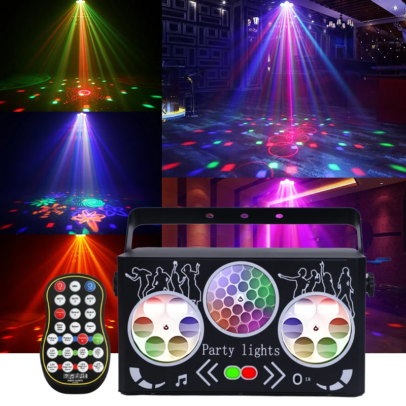 أنماط ضوء المرحلة ديسكو RGB LED DMX الصوت المنشط الليزر دي جي ضوء لحفل زفاف عطلة ديكور داخلي نادي الخفيفة