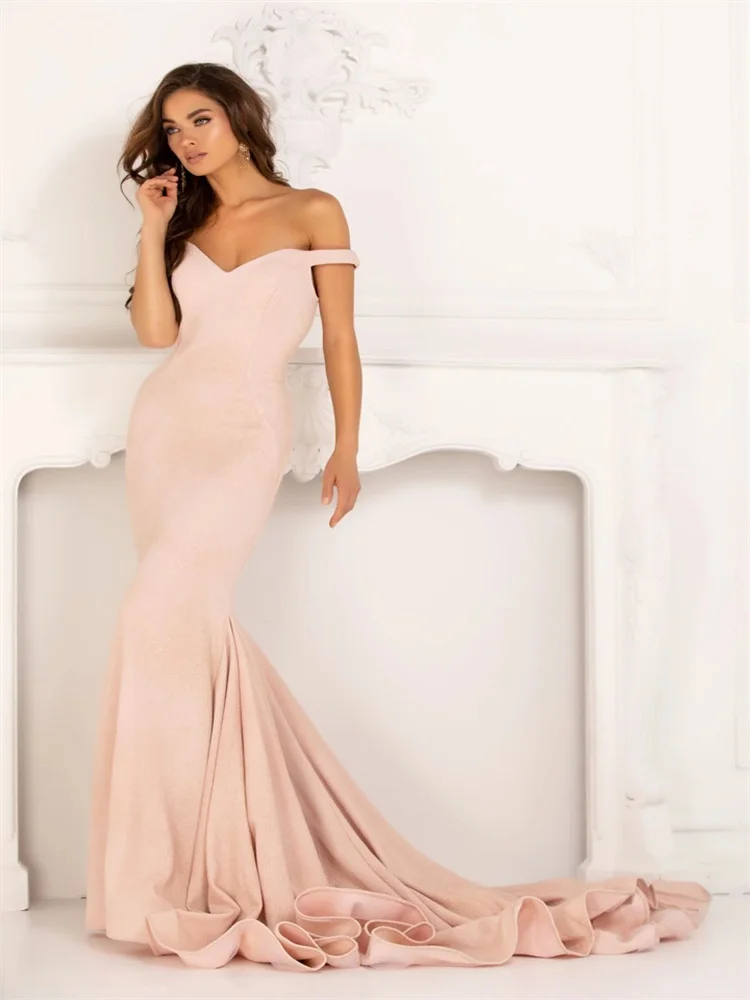 

Hot Selling Off The Shoulder Sweetheart Neckline Mermaid Satin Evening Dress Back Zipper Floor Length Sweep Train Gown For Women