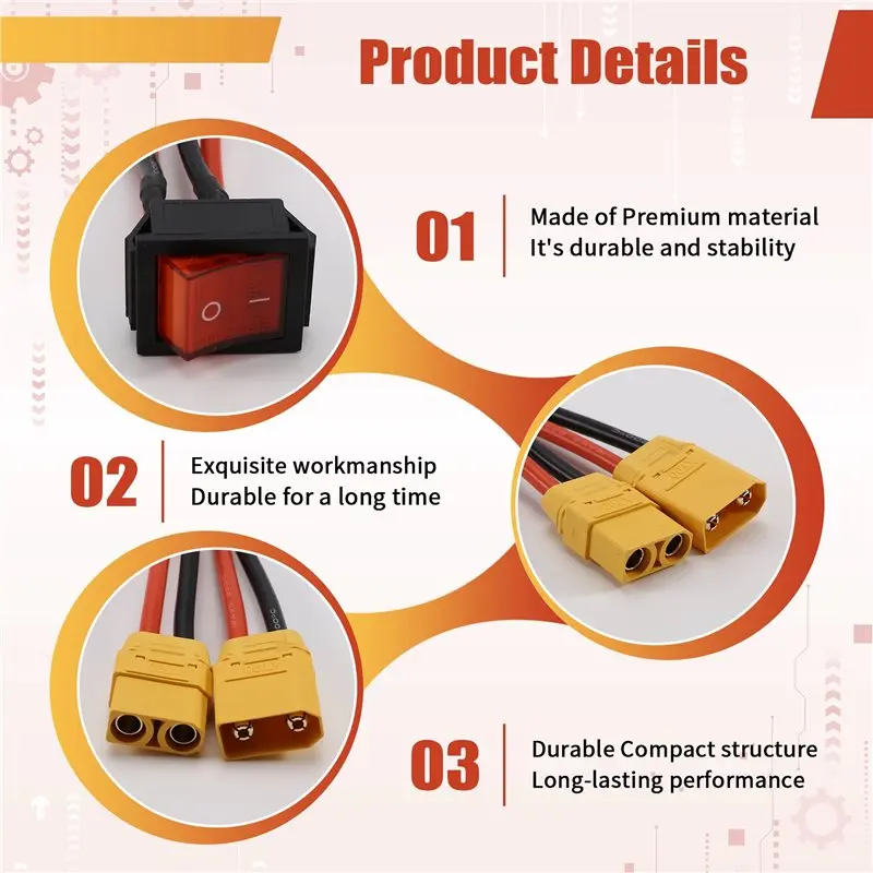 Y22A-XT90 Plug 30A Electronic Switch High Load Large Current Power On-Off Switch For RC Drone Battery ESC Connections UAV