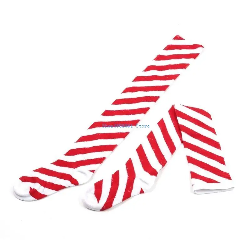 T3LC Christmas Halloween Stockings Striped Over Knee Socks for Cosplay Party Costume