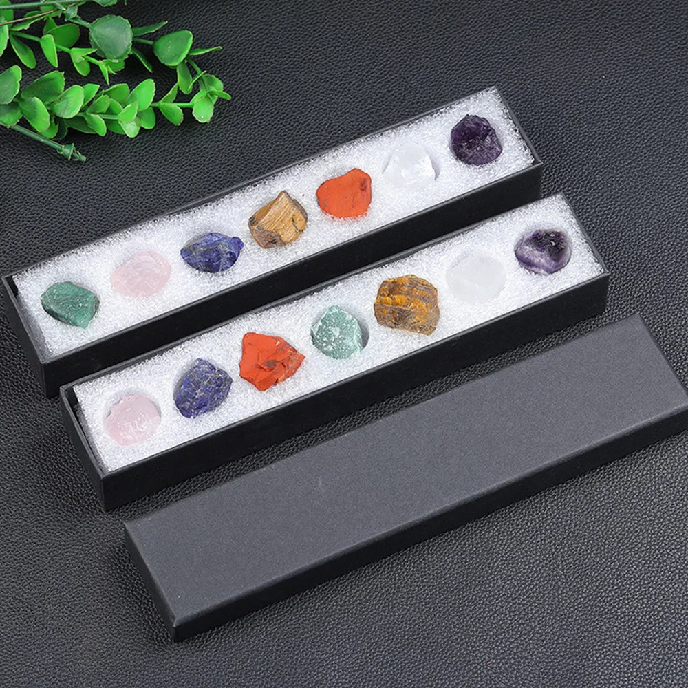 

7Pcs Natural Stone Gift Box Set 7 Chakra Reiki Healing Crystals Gemstone Mineral Specimen Collection Meditation Yoga Home Decor