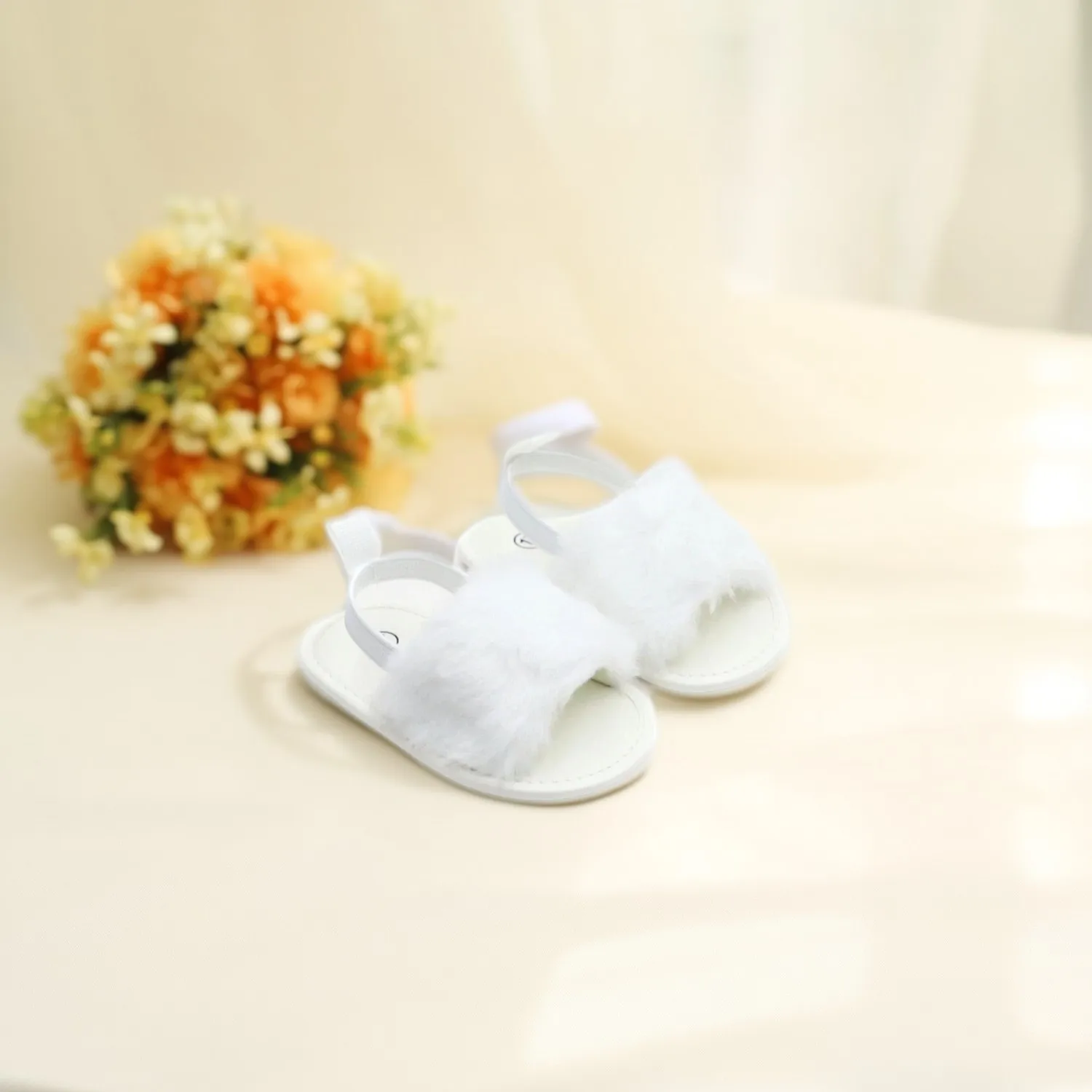 Baby sandals, plush shoes, baby walking shoes, 0-6-12-18 months, indoor home slippers, breathable and non slip