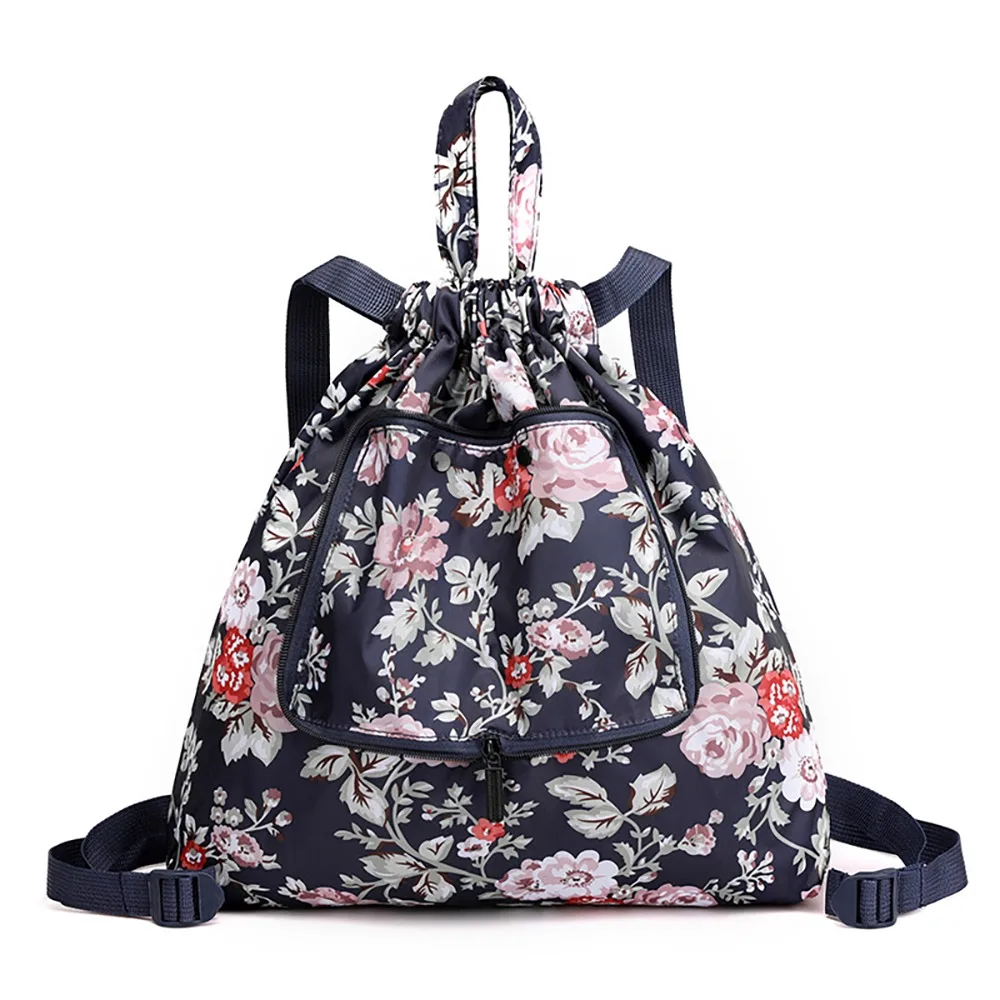 Casual Lightweight Drawstring Bag Multifunctional Animal Shopping Bag Nylon Flower Folded Backpack Trips
