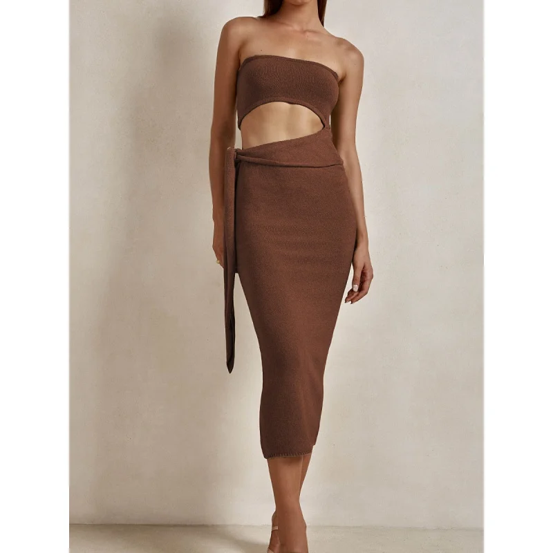 Damen kleid Mode sexy Ausschnitt rücken freie Tube Top Schnür Strickkleid Frauen