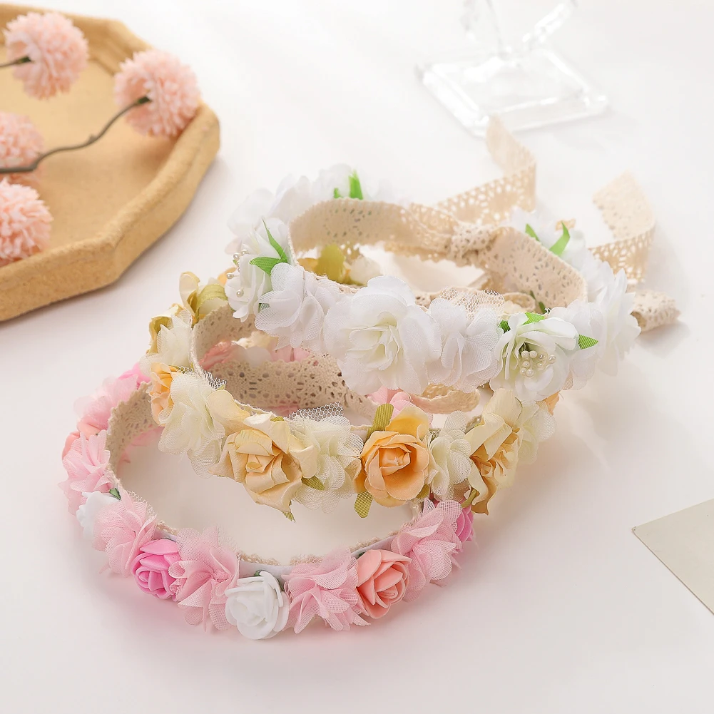 

Artificial Flower Baby Girls Headbands Princess Colorful Mini Lace Hairbands Adjustable Hair Ties Tiaras Kids Hair Hoop