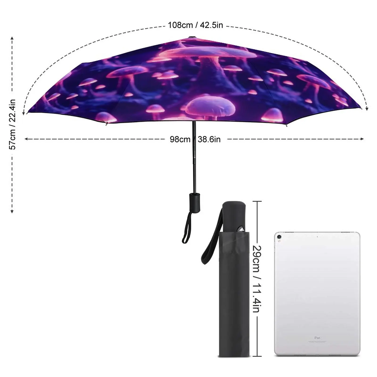 Magic Mushroom Umbrella Purple Mushrooms Print Cute Portable Umbrella Art Car UV Protection Automatic Umbrella