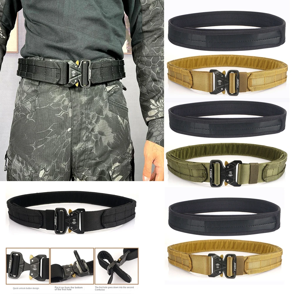 

2 Inch Tactical Belt Molle Combat Battle Belt Double Layer Metal Buckle Fighter Belts Combat Belt Quick Molle Battle Belt