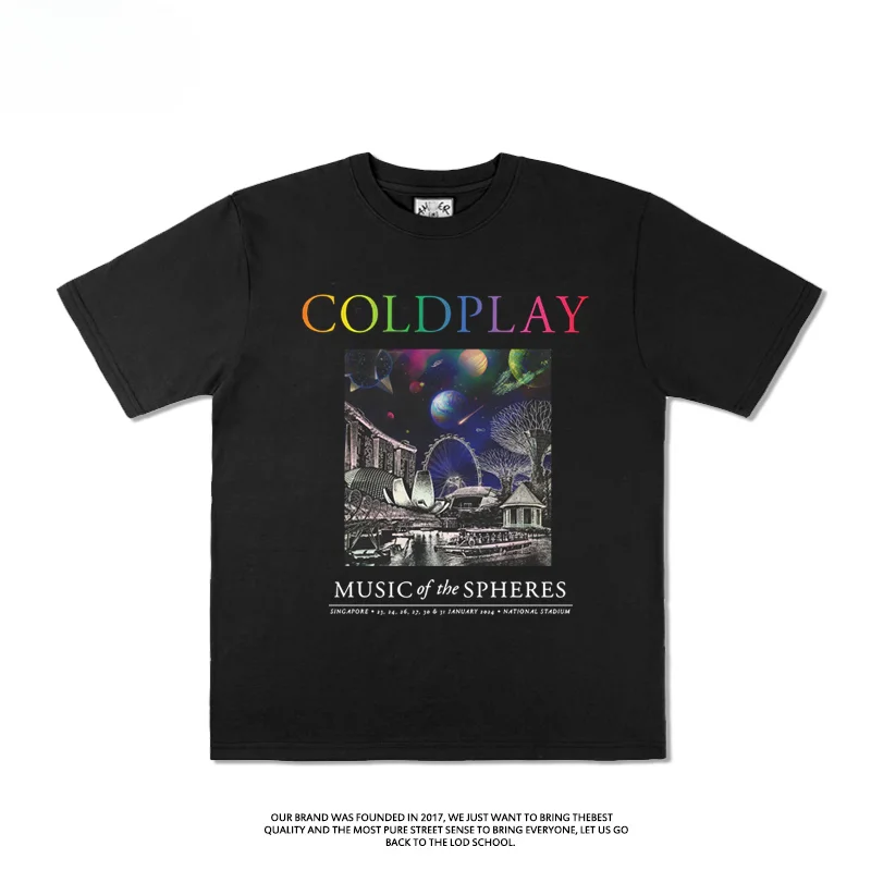 ColdPlay Peripheral T-shirt Summer 2024 Music Rock Concert Cotton Short Sleeve Men and Women Loose Casual Pure Cotton T-shirt