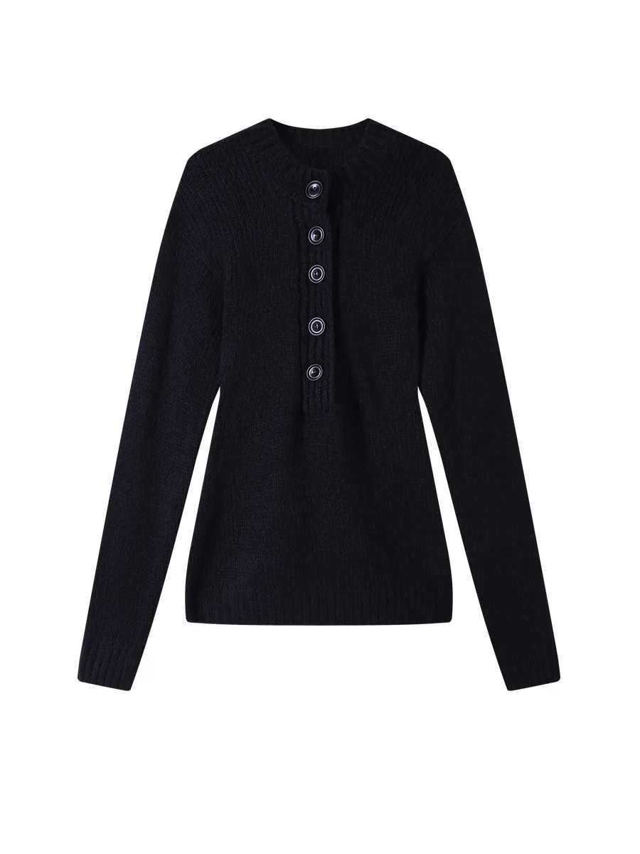 

mat IAMCPLUS 2025AW Coarse Knit Overhead Wool Sweater Henry Collar Warm Thermal Fem Faion Autumn Winter Knitwear