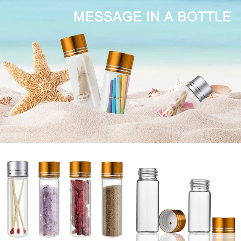 50Pcs 5-25ml Mini Empty Aluminum Cap Glass Bottles DIY Clear Gravel Bottle  Wishing Vial Travel Sample Containers For Party Gift