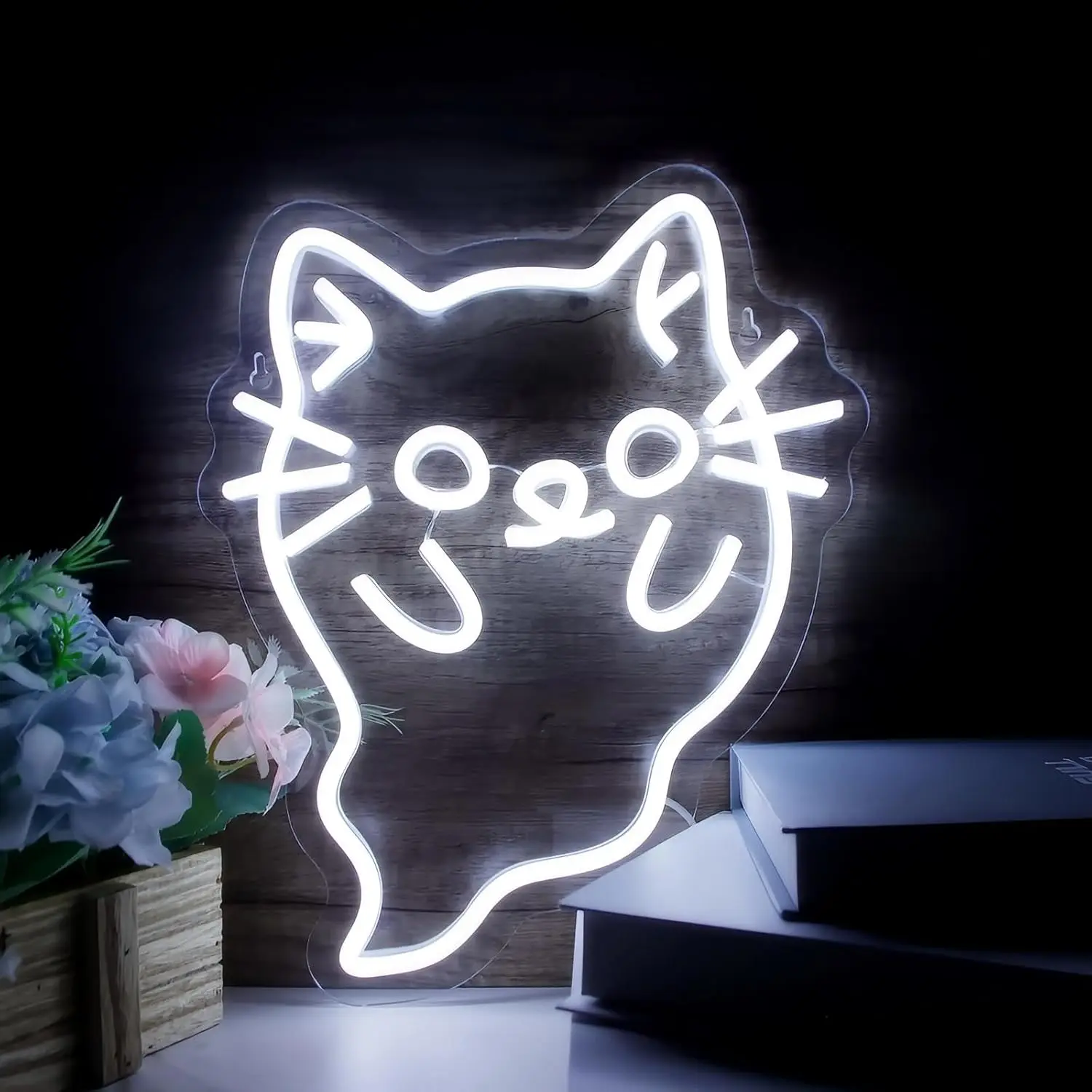 

White Ghost Cat Neon Signs, Halloween Cute Cat Led Neon Light Signs for Bedroom Man Cave Game Room Party Birthday Ghost Night La