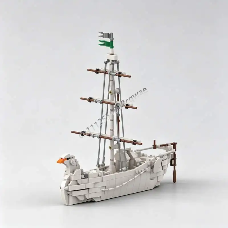 513PCS The White Ship Sailing Vessel Model MOC Custom Building Blocks DIY Assembly Puzzle Toy Gift Collection Nautical Display