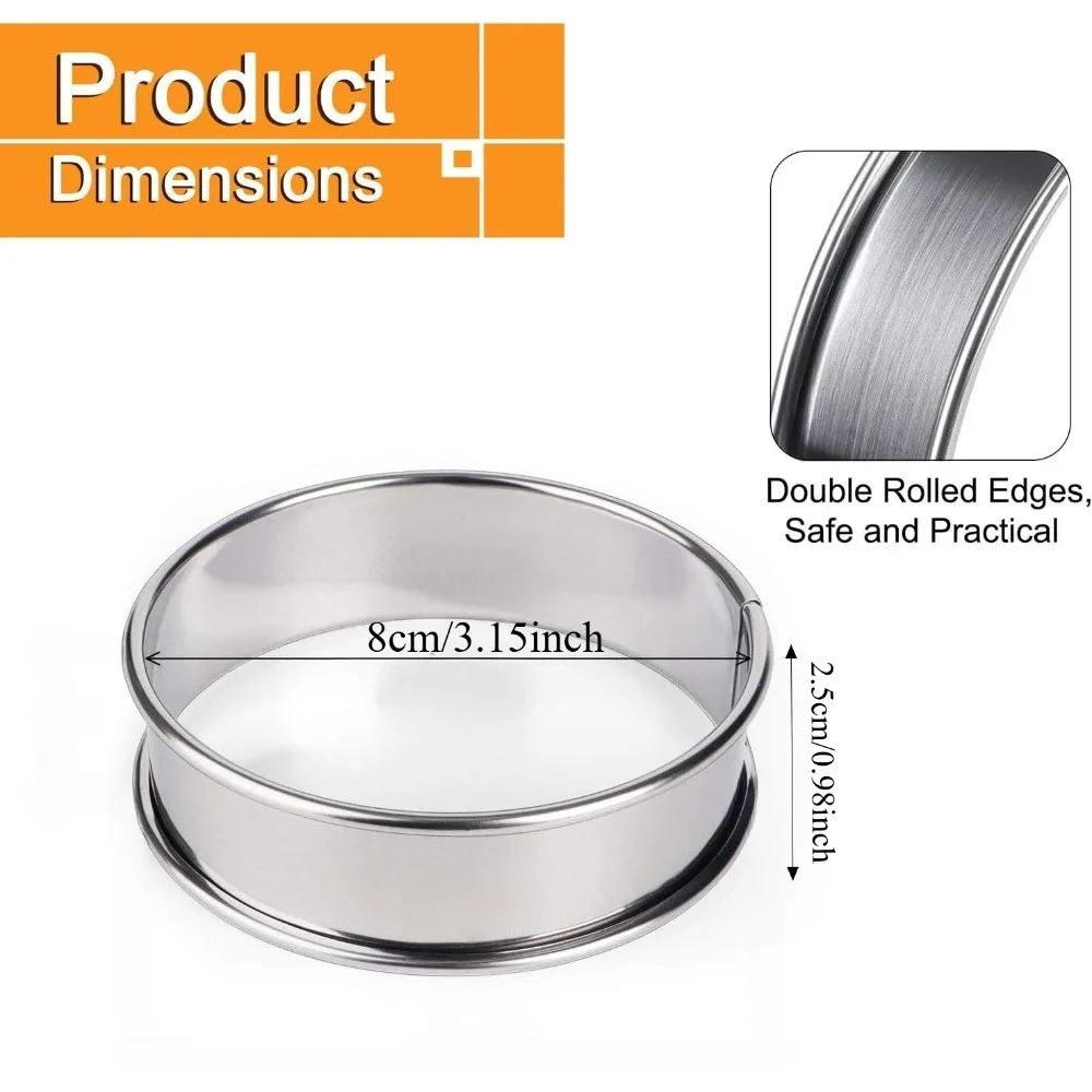 12 قطعة من حلقات المافن المزدوجة المدرفلة من الفولاذ المقاوم للصدأ حلقات المافن المستديرة قوالب معدنية لصنع كرمبيت الكعك #5