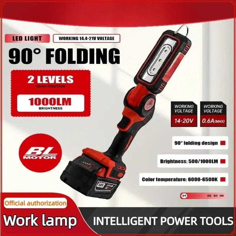 Lampe de travail lampe de poche pliante LED pour la réparation de voiture, éclairage de camping d'urgence à domicile, réglable en deux étapes pour batterie Milwaukee
