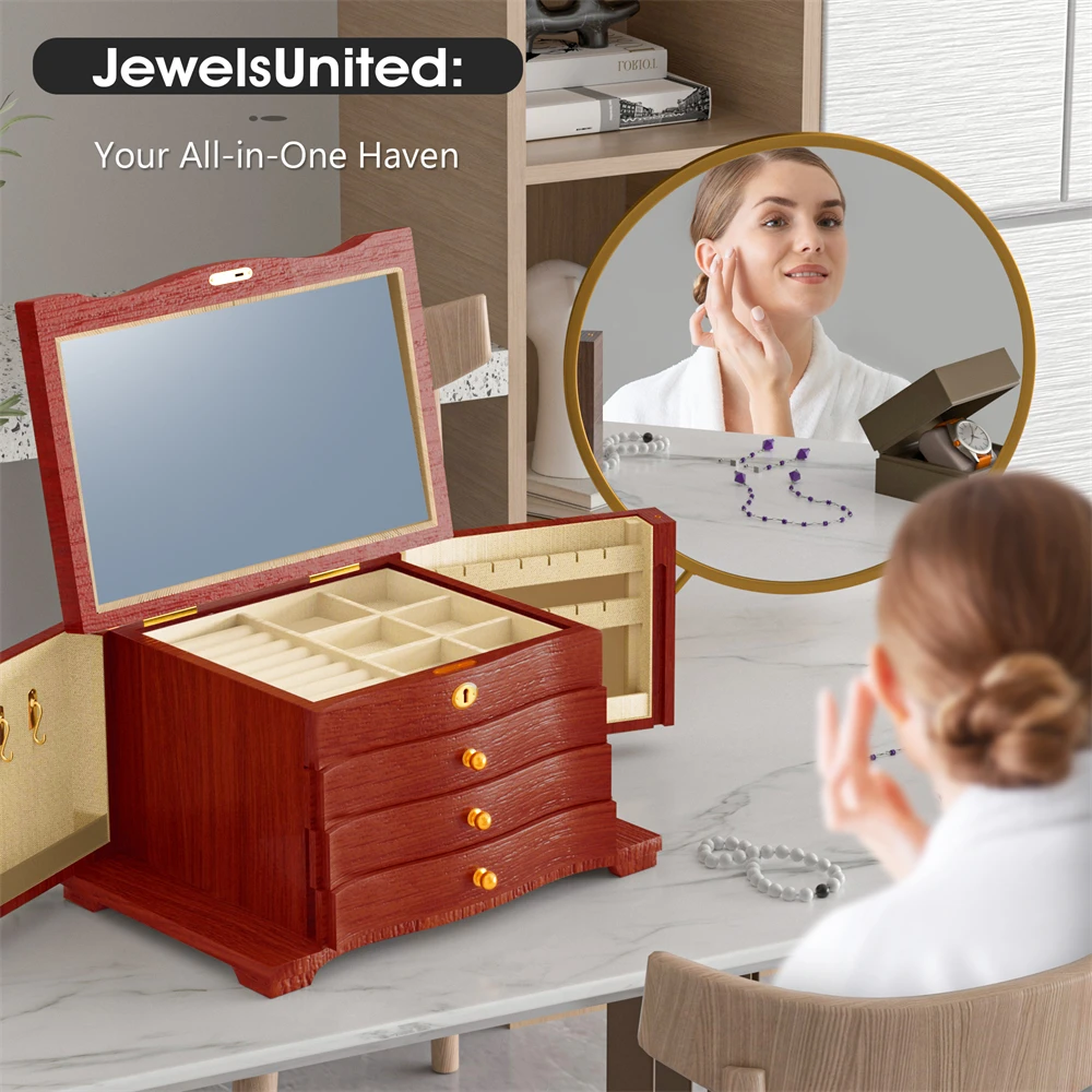 

Wooden Jewelry Box for Women, Jewelry Storage Box with Combo Lock for Jewelries, Necklaces, Rings, Vintage Style Organizer Box