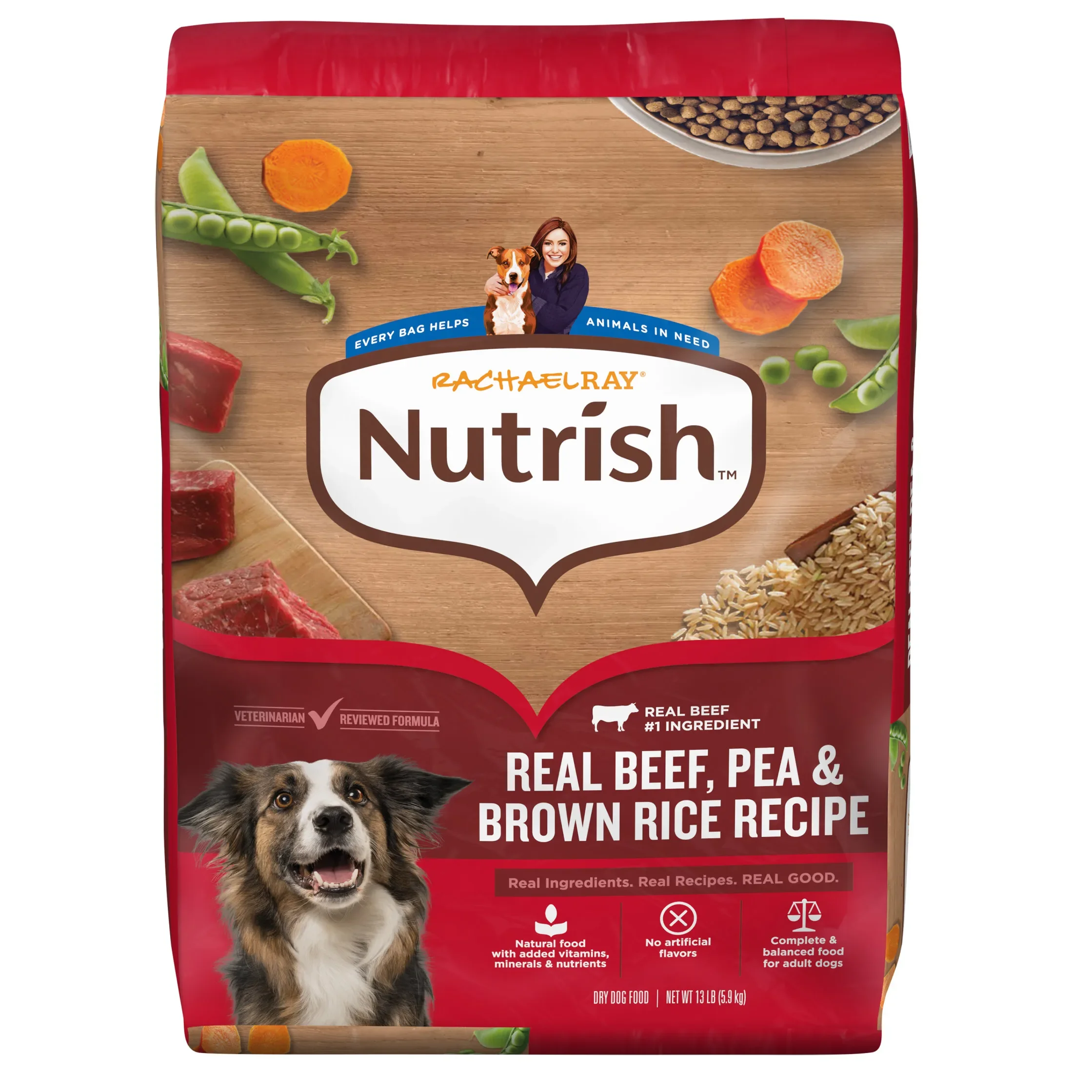 Rachael Ray Adult Dry Dog Food with Real Beef Peas and Brown Rice 13lb Bag