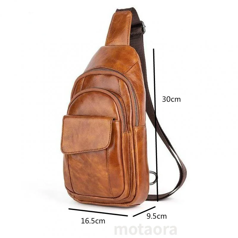 Imagem -02 - Motaora-bolsas de Peito de Couro Genuíno Vintage para Homens Mochilas Masculinas Pequenas Bolsas de Ombro Crossbody Anti-roubo Nova 2023