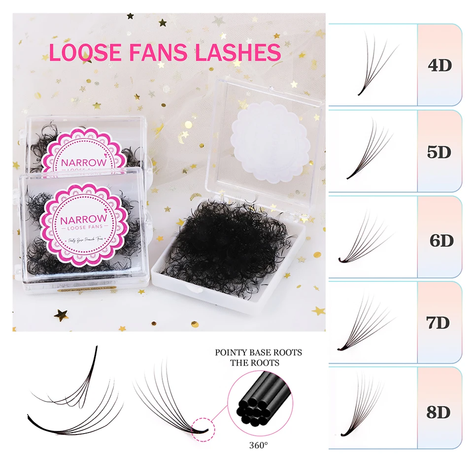 

Lashprofessor Loose Extra Narrow Fans Lash Premade 4D 5D 6D 7D 8D Pointy Base Narrow Stem Russian Volume Fans Eyelash Extensions