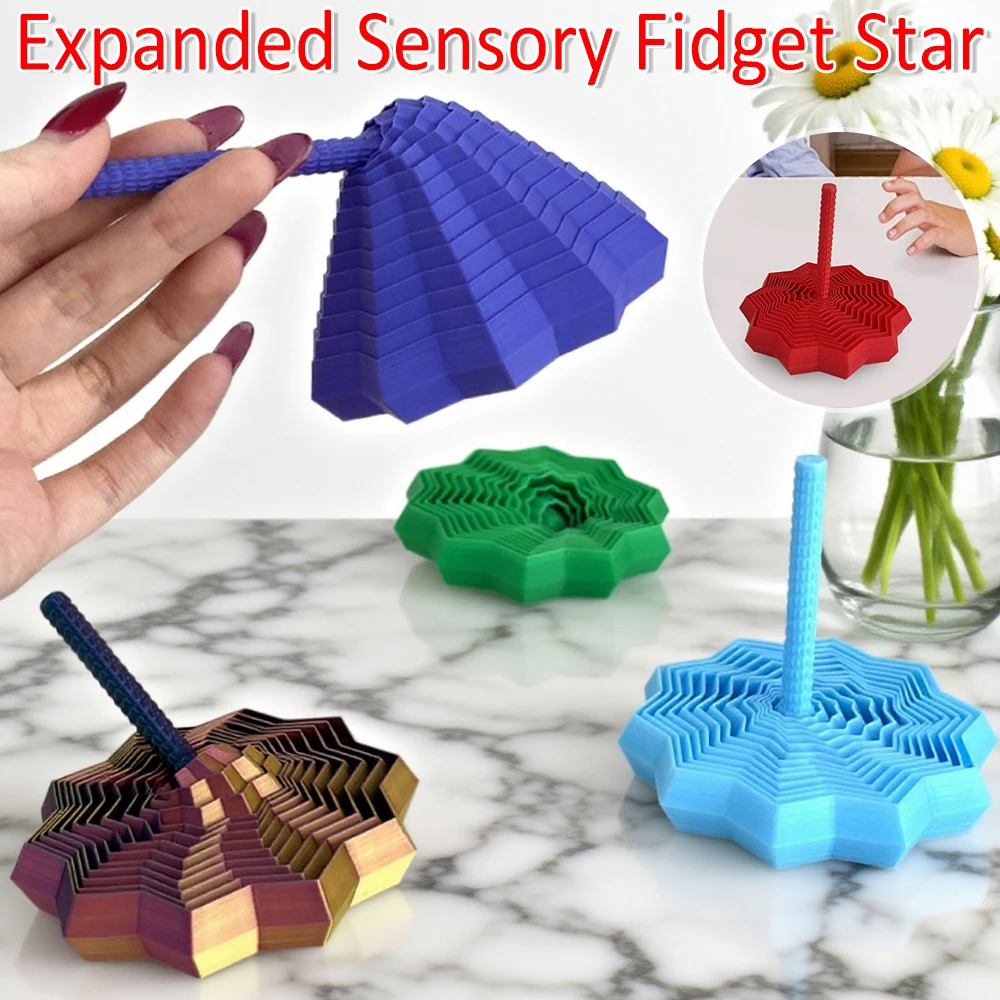 

Expanded Sensory Fidget Star With Handles 3D Printed Fractal Fidget Hexagon Honeycomb Toys Whirling Spiral Stress Relief Gifts