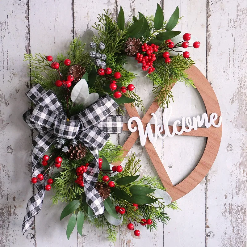 

Farmhouse Wagon-Wheel Christmas Wreath Butterfly Wreath For Front Door Porch Outside Vintage Wall Decor Wagon-Wheels Wreath