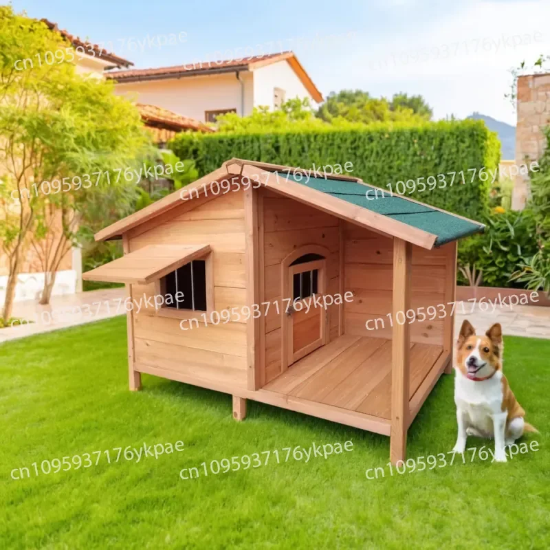 Outdoor Indoor Solid Wood Dog House Large, Medium and Small Dog House Anti-corrosion and Rainproof Cat House Large