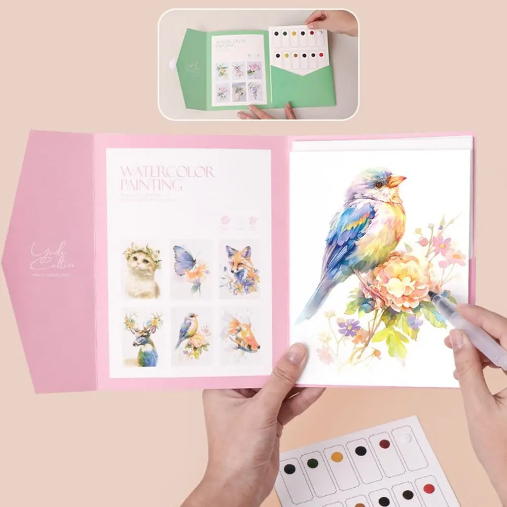다색 수채화 그림책 중국 스타일 12색 고체 안료 그리기 책 동물 꽃 새 낙서 예술 책