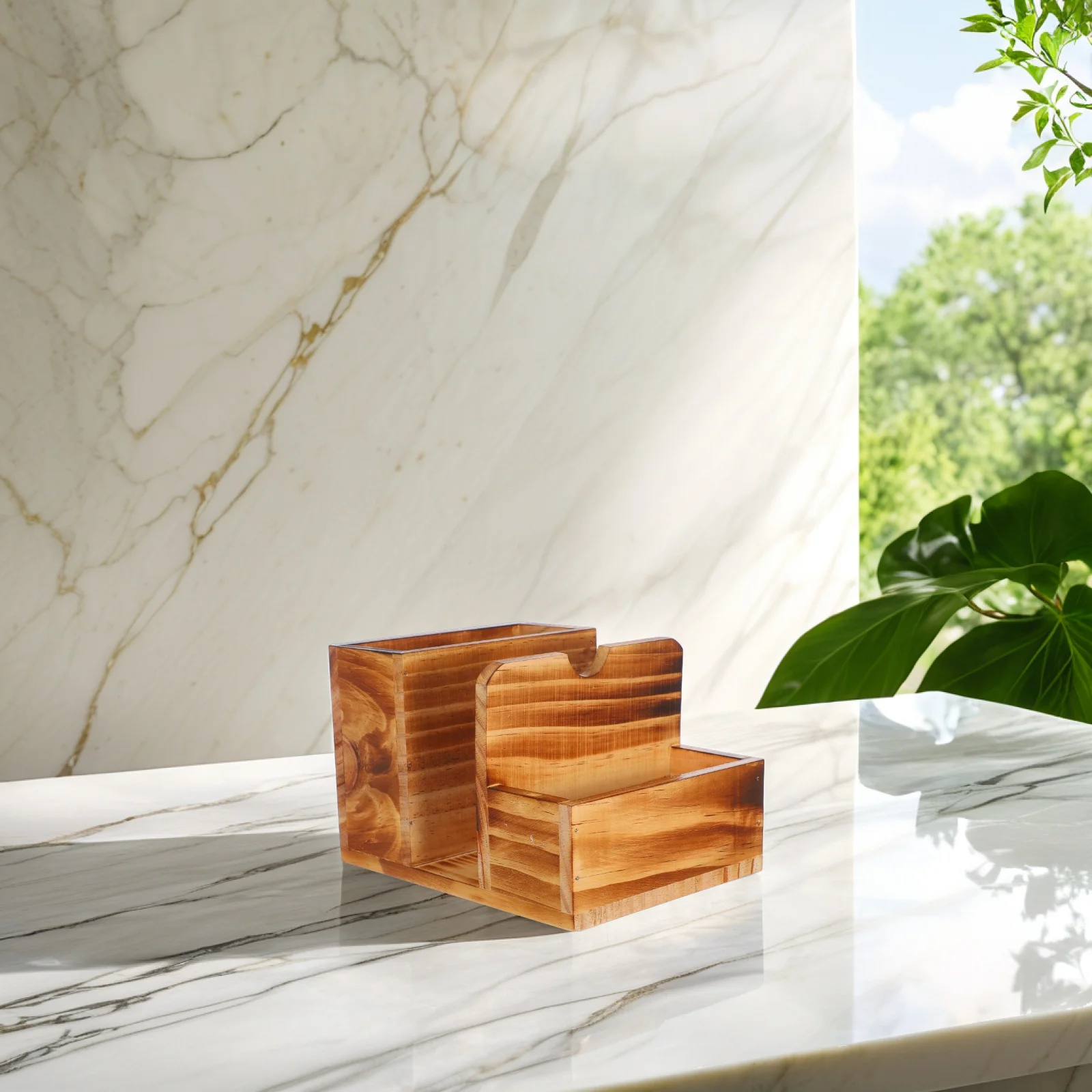 

Wooden Cutlery Storage Organizer Box Table Utensil Holder Napkin Dispenser Spice Bottle Stand Utensil Organizer Holder