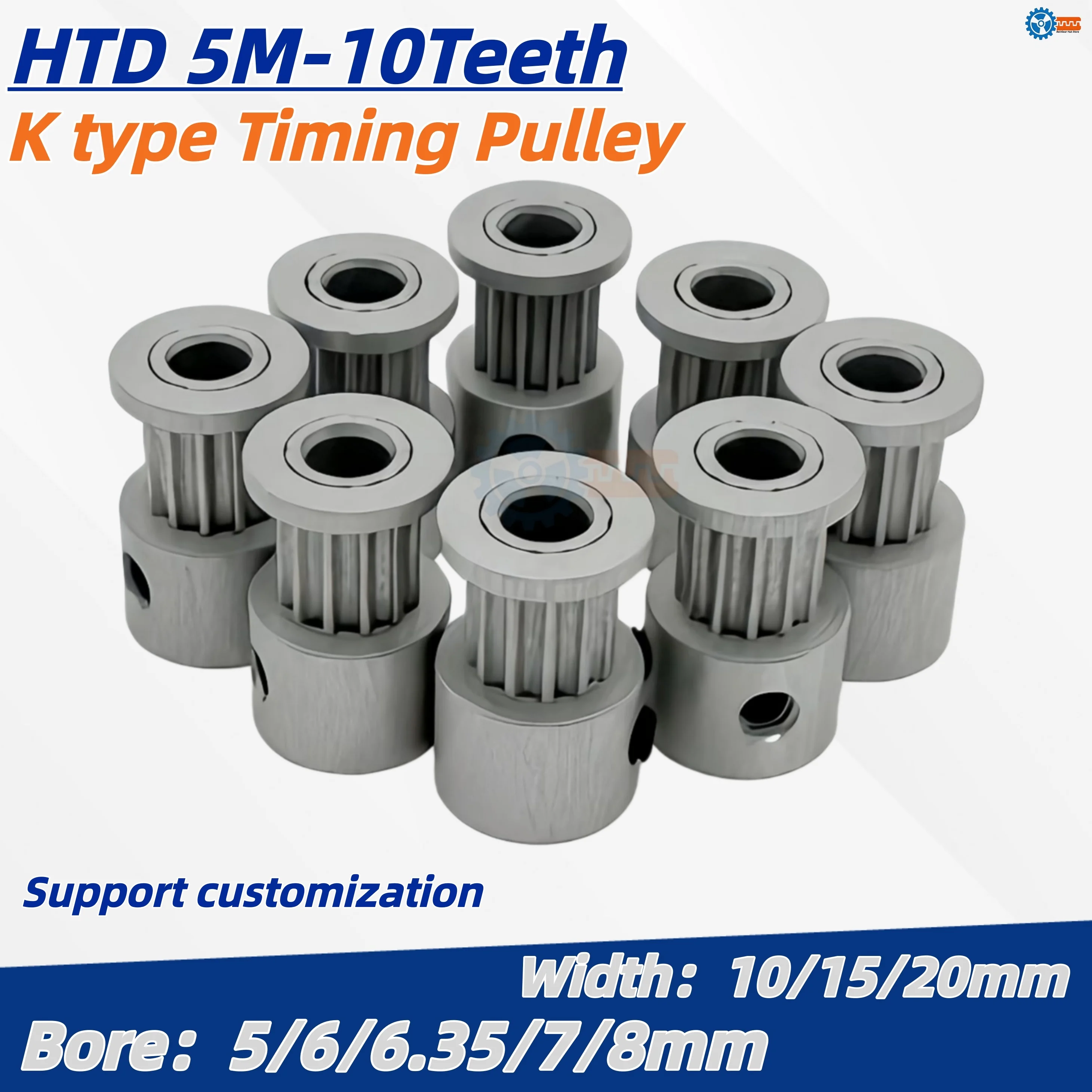 HTD 5M 10 Tooth Synchronous Timing Pulley K Type Bore 5mm 6mm 6.35mm 7mm 8mm for 10mm 15mm 20mm Belt Applicable to CNC Router 3D