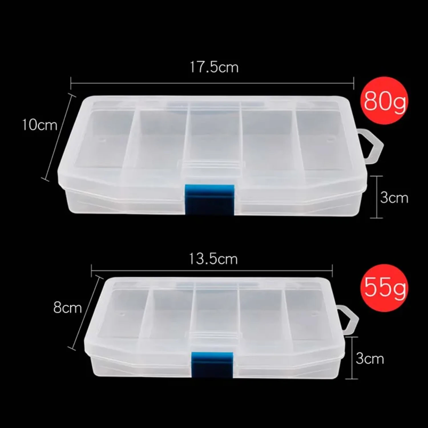 High Quality 5 Compartments Transparent Visible Plastic Fishing Tackle Box Fishing Lure  Box Case Fish Tool