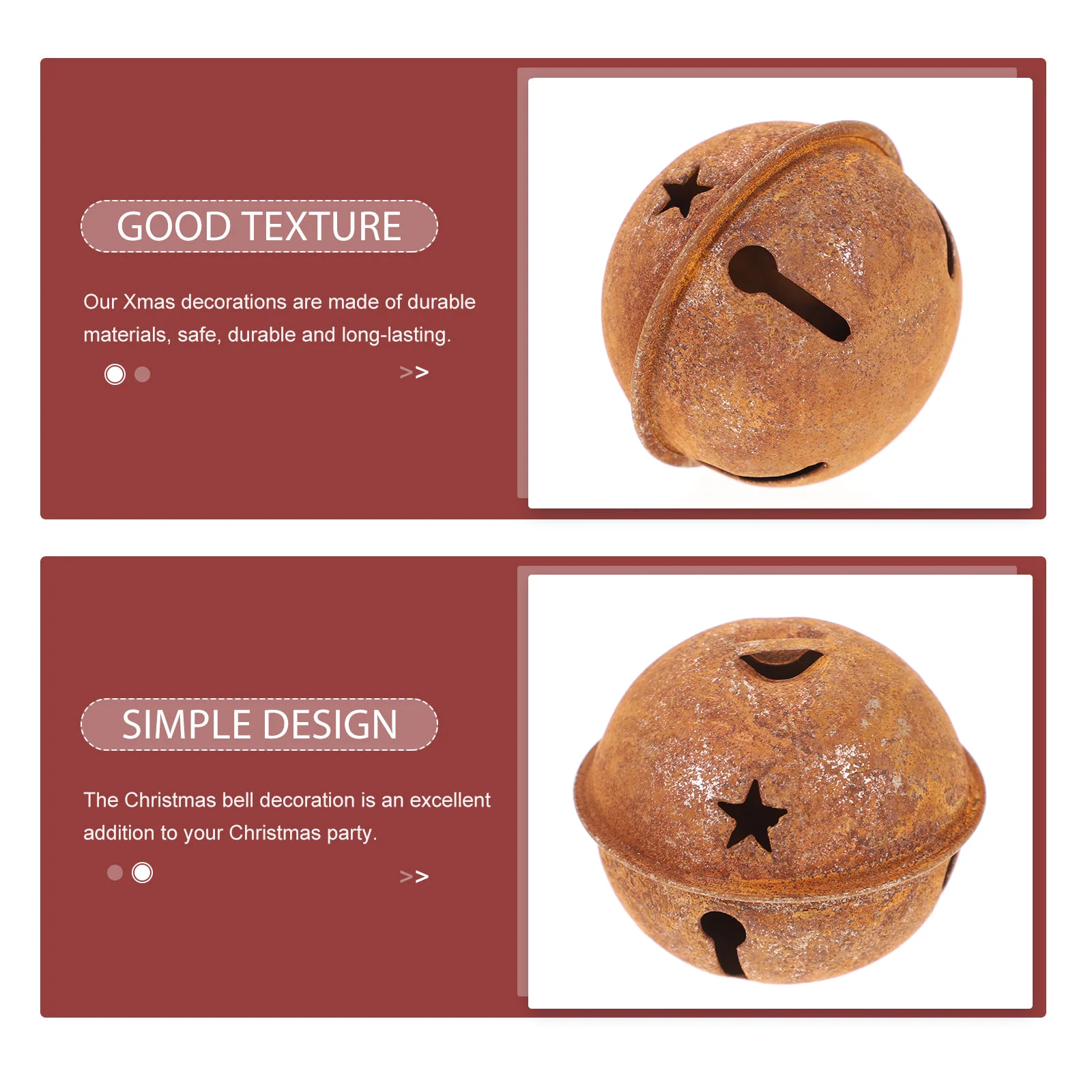 

24Pcs Rusty Metal Jingle Bells 40mm Christmas Decorations Crisp Sound DIY Crafts Jewelry Pendant Wall Hangings