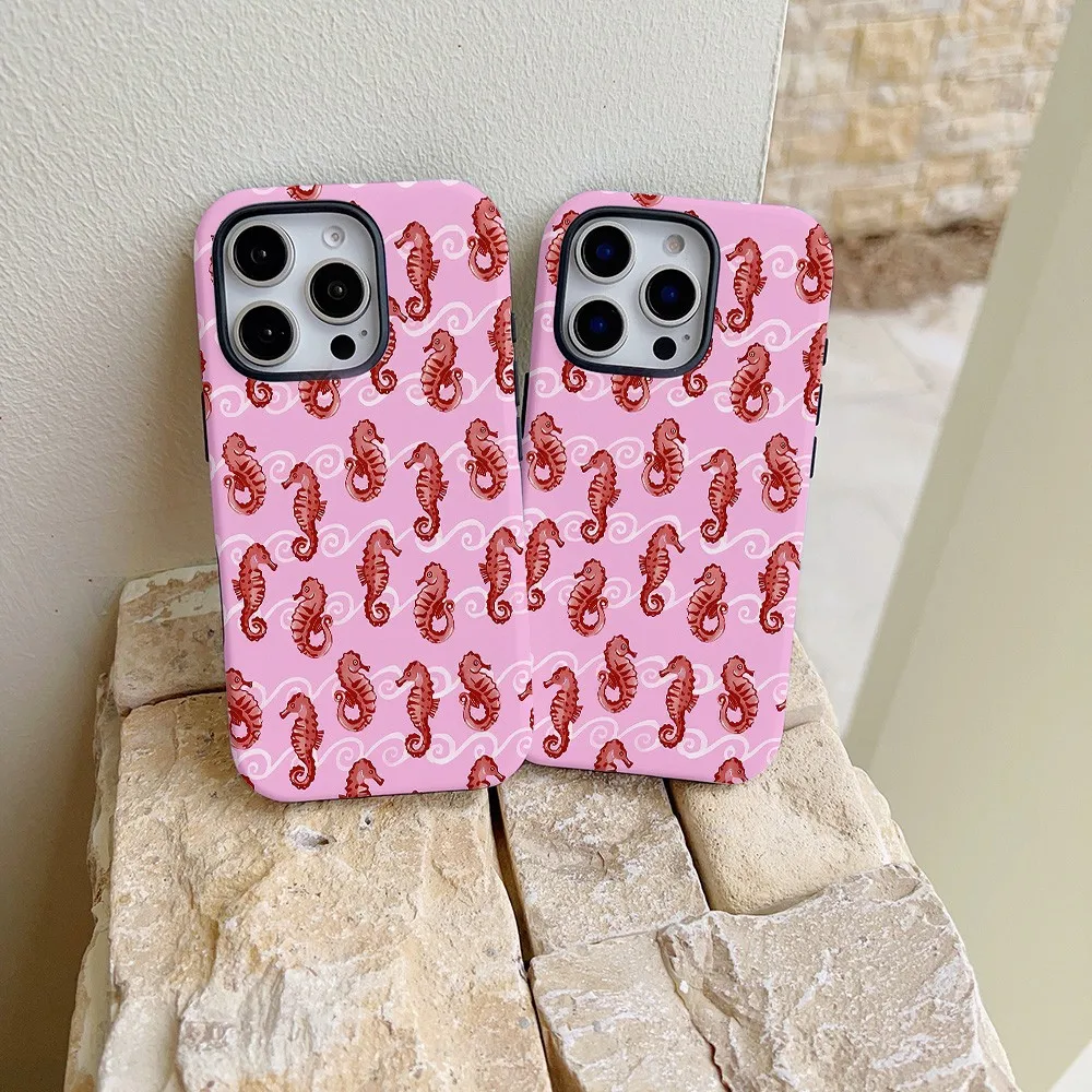Pink Seahorse Graphic Phone Case for Samsung Galaxy S22 S23 S24 S25 S26 FE Plus Ultra Edge 4G 5G Luxury Double-layer
