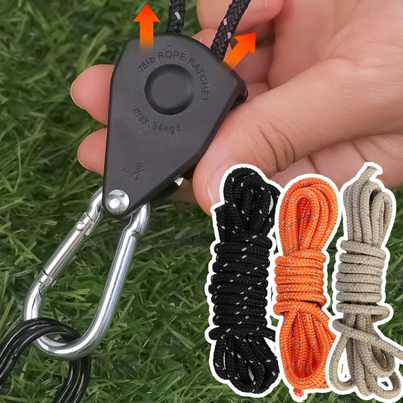 1/2/4pcs Adjustable 8inch Lanyard Hanging for Outdoors Camping Grow Plant Lamp Rope Ratchet Hanger Pulley Lifting Pulley Hook