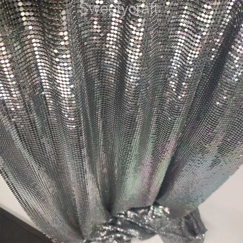 45*150cm Gunmetal metallic metal mesh sequin fabric DIY Sewing curtains sexy women Chainmail dress tablecloth swimwear Cosplay