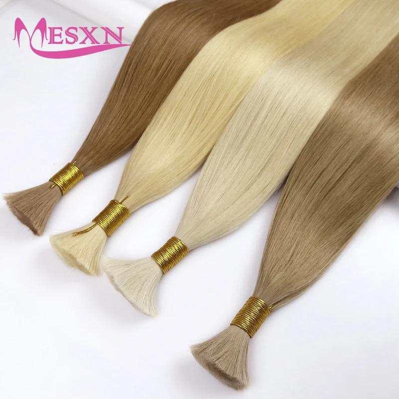 MESXN Bulk Hair Extensions Human Hair 100% Real Natural Hair Black Brown Blonde 613 Color for Women For salon  16-24inch