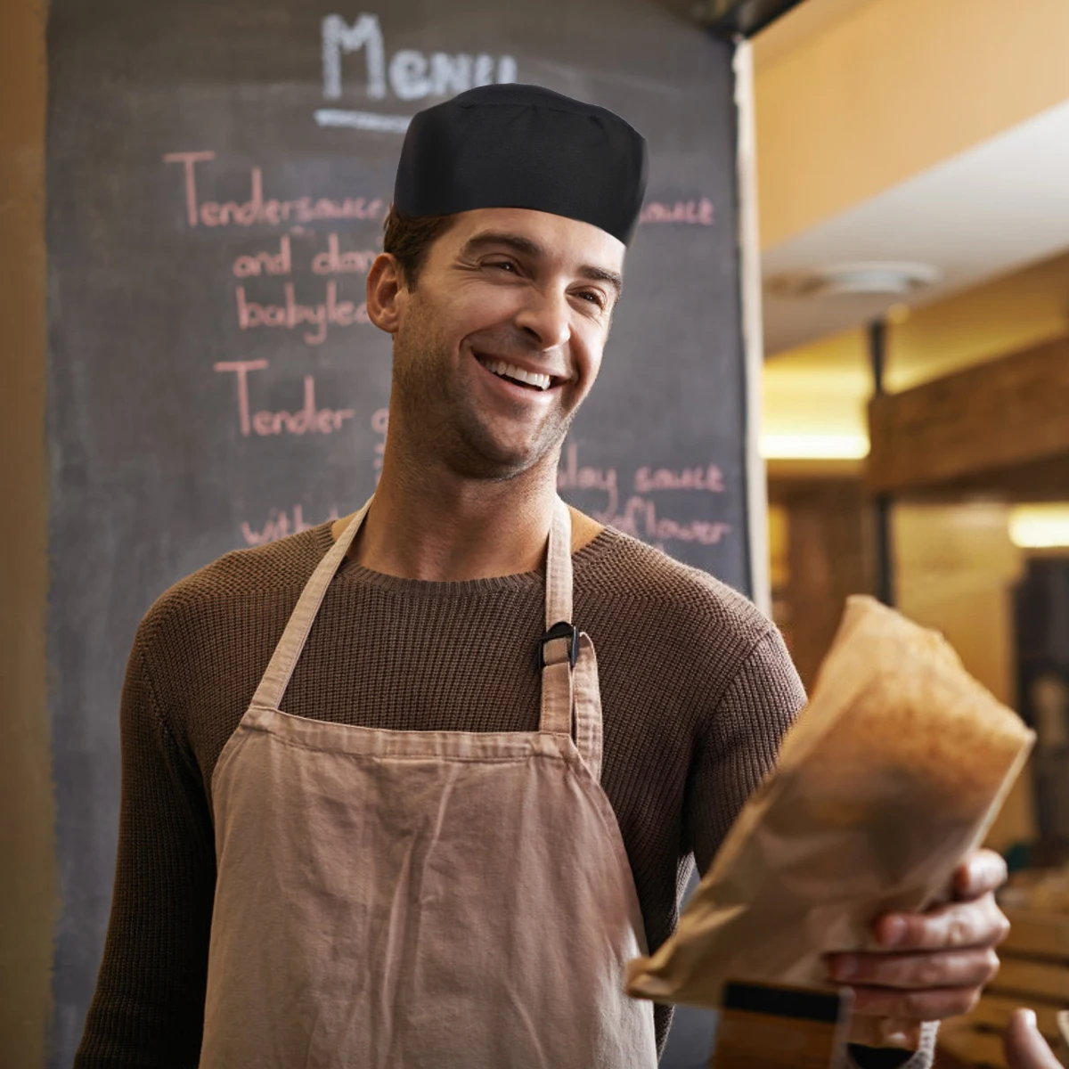 黒シェフ帽子キャップ女性シェフスカル通気性メッシュ帽子フラット
