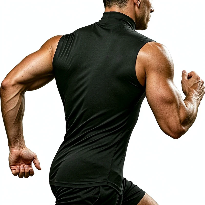 Men's Turtleneck Quick Dry Compression Tank Tops Tight Gym Sleeveless Shirt for Bodybuilding Workout Running Training Vests