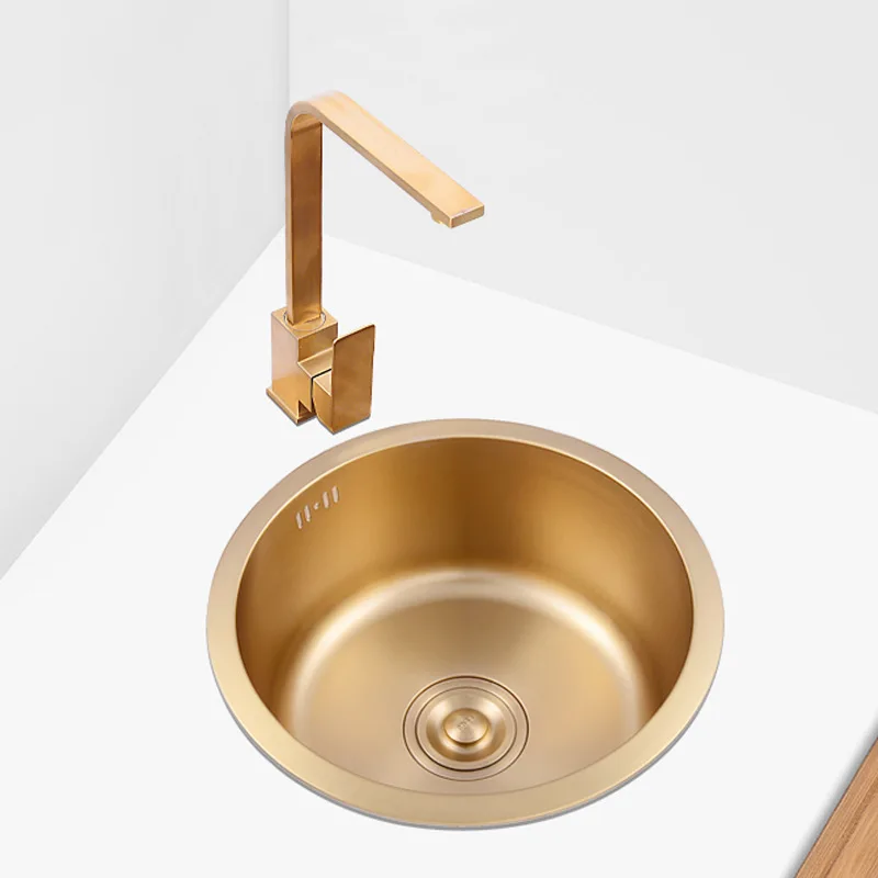 Gold Stainless Steel Kitchen Sink Bar Mini Small Number Round Sink 304 Under The Table Embedded Single Sink