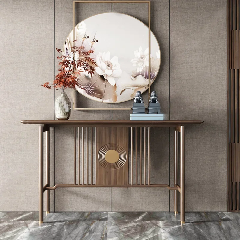 New Chinese style light luxury entrance table hotel against the wall strip table villa ash wood altar