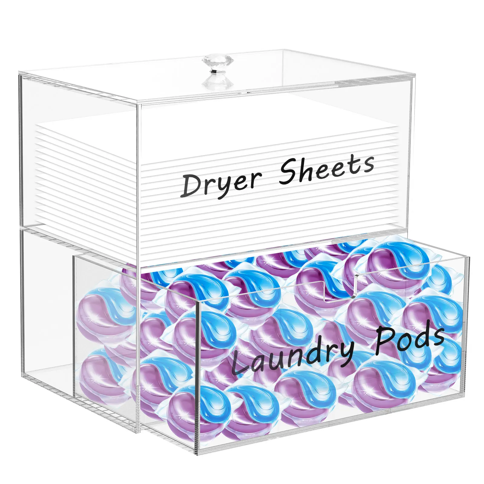 Dryer Sheet Holder Acrylic Dryer Sheet Dispenser Clear Laundry Room Organizer with Laundry Room Labels for Dryer Sheets Laundry