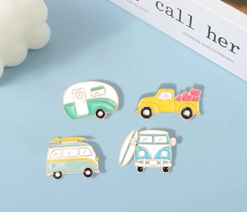 Self-driving Tour Enamel Pins Custom Motorhome Car Truck Brooch Lapel Badge Cute Cartoon Adventure Jewelry Gift for Kids Friends